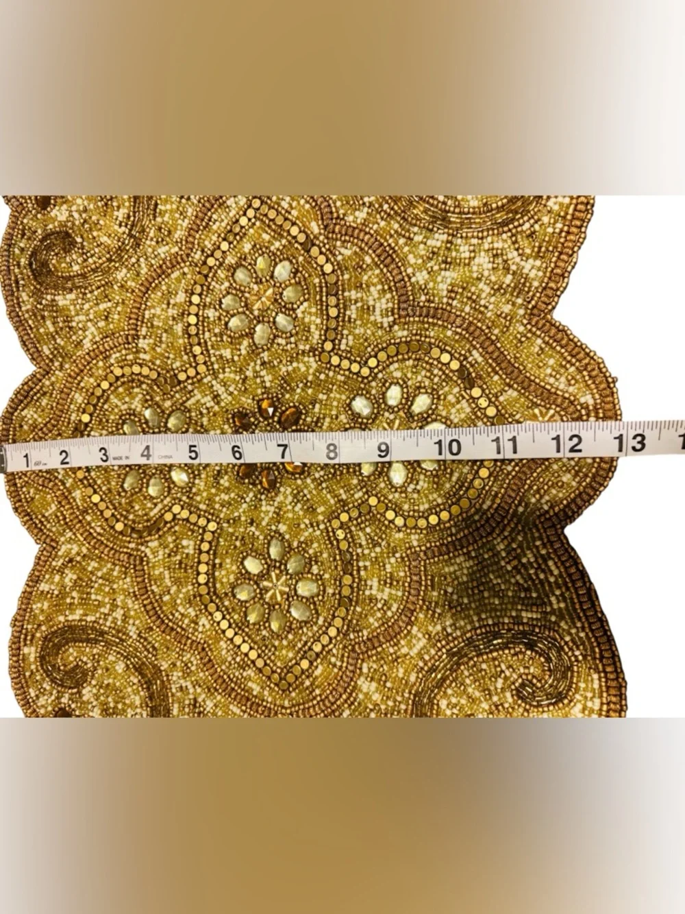 Glass Beaded Table Runner Cotton Craft Gold Color Tableware 13x35 Made in India